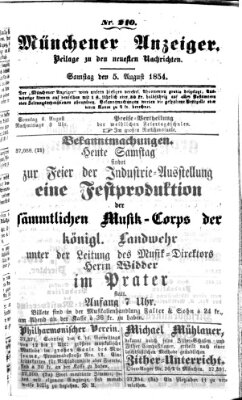 Neueste Nachrichten aus dem Gebiete der Politik (Münchner neueste Nachrichten) Samstag 5. August 1854