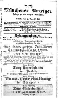 Neueste Nachrichten aus dem Gebiete der Politik (Münchner neueste Nachrichten) Sonntag 6. August 1854