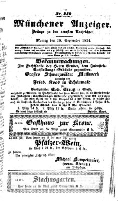 Neueste Nachrichten aus dem Gebiete der Politik (Münchner neueste Nachrichten) Montag 18. September 1854