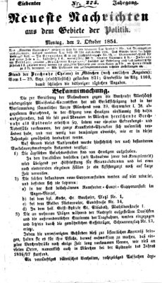 Neueste Nachrichten aus dem Gebiete der Politik (Münchner neueste Nachrichten) Montag 2. Oktober 1854