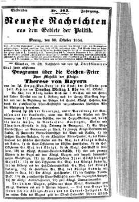 Neueste Nachrichten aus dem Gebiete der Politik (Münchner neueste Nachrichten) Montag 30. Oktober 1854