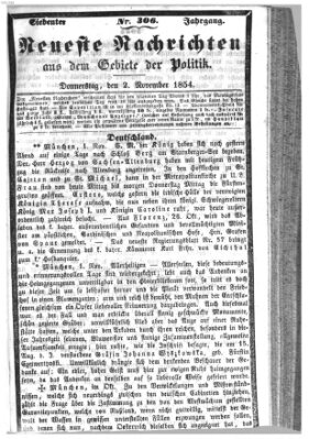 Neueste Nachrichten aus dem Gebiete der Politik (Münchner neueste Nachrichten) Donnerstag 2. November 1854