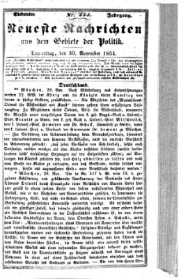 Neueste Nachrichten aus dem Gebiete der Politik (Münchner neueste Nachrichten) Donnerstag 30. November 1854