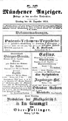 Neueste Nachrichten aus dem Gebiete der Politik (Münchner neueste Nachrichten) Dienstag 19. Dezember 1854