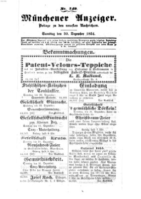 Neueste Nachrichten aus dem Gebiete der Politik (Münchner neueste Nachrichten) Samstag 30. Dezember 1854