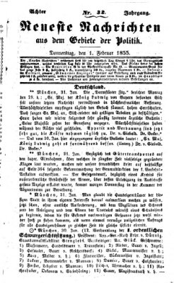 Neueste Nachrichten aus dem Gebiete der Politik (Münchner neueste Nachrichten) Donnerstag 1. Februar 1855