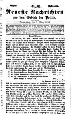 Neueste Nachrichten aus dem Gebiete der Politik (Münchner neueste Nachrichten) Donnerstag 1. März 1855