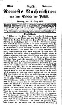 Neueste Nachrichten aus dem Gebiete der Politik (Münchner neueste Nachrichten) Dienstag 13. März 1855