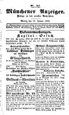 Neueste Nachrichten aus dem Gebiete der Politik (Münchner neueste Nachrichten) Montag 15. Januar 1855