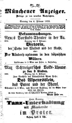 Neueste Nachrichten aus dem Gebiete der Politik (Münchner neueste Nachrichten) Sonntag 4. Februar 1855