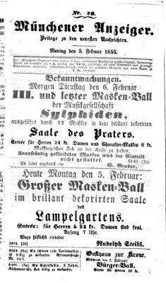 Neueste Nachrichten aus dem Gebiete der Politik (Münchner neueste Nachrichten) Montag 5. Februar 1855