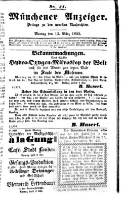 Neueste Nachrichten aus dem Gebiete der Politik (Münchner neueste Nachrichten) Montag 12. März 1855