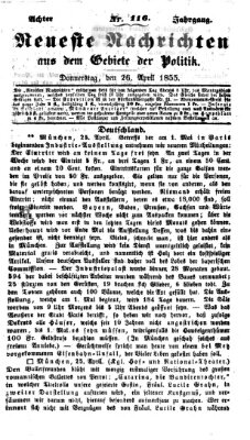 Neueste Nachrichten aus dem Gebiete der Politik (Münchner neueste Nachrichten) Donnerstag 26. April 1855