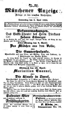 Neueste Nachrichten aus dem Gebiete der Politik (Münchner neueste Nachrichten) Donnerstag 5. April 1855