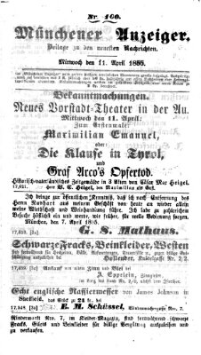 Neueste Nachrichten aus dem Gebiete der Politik (Münchner neueste Nachrichten) Mittwoch 11. April 1855