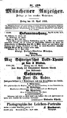 Neueste Nachrichten aus dem Gebiete der Politik (Münchner neueste Nachrichten) Freitag 13. April 1855