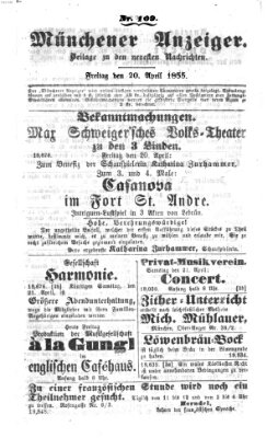 Neueste Nachrichten aus dem Gebiete der Politik (Münchner neueste Nachrichten) Freitag 20. April 1855