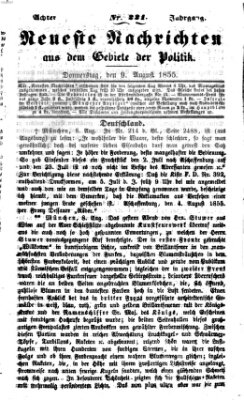 Neueste Nachrichten aus dem Gebiete der Politik (Münchner neueste Nachrichten) Donnerstag 9. August 1855