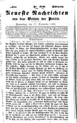 Neueste Nachrichten aus dem Gebiete der Politik (Münchner neueste Nachrichten) Donnerstag 27. September 1855