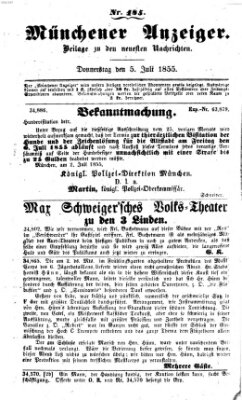 Neueste Nachrichten aus dem Gebiete der Politik (Münchner neueste Nachrichten) Donnerstag 5. Juli 1855