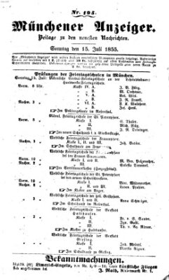 Neueste Nachrichten aus dem Gebiete der Politik (Münchner neueste Nachrichten) Sonntag 15. Juli 1855