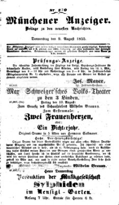 Neueste Nachrichten aus dem Gebiete der Politik (Münchner neueste Nachrichten) Donnerstag 9. August 1855