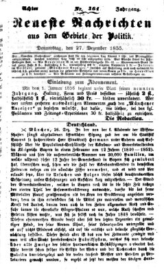 Neueste Nachrichten aus dem Gebiete der Politik (Münchner neueste Nachrichten) Donnerstag 27. Dezember 1855