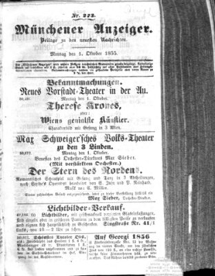 Neueste Nachrichten aus dem Gebiete der Politik (Münchner neueste Nachrichten) Montag 1. Oktober 1855