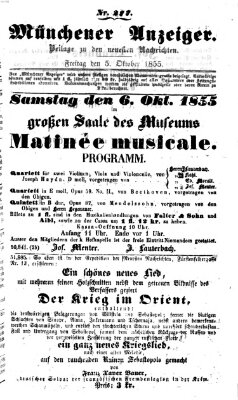 Neueste Nachrichten aus dem Gebiete der Politik (Münchner neueste Nachrichten) Freitag 5. Oktober 1855