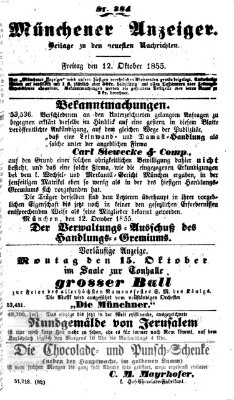 Neueste Nachrichten aus dem Gebiete der Politik (Münchner neueste Nachrichten) Freitag 12. Oktober 1855