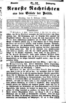 Neueste Nachrichten aus dem Gebiete der Politik (Münchner neueste Nachrichten) Dienstag 5. Februar 1856