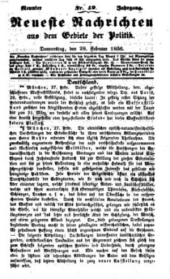 Neueste Nachrichten aus dem Gebiete der Politik (Münchner neueste Nachrichten) Donnerstag 28. Februar 1856