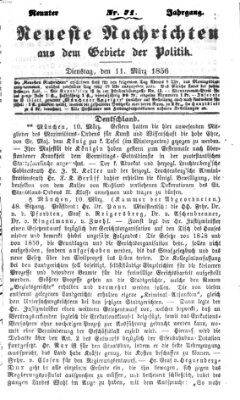 Neueste Nachrichten aus dem Gebiete der Politik (Münchner neueste Nachrichten) Dienstag 11. März 1856