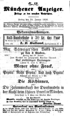 Neueste Nachrichten aus dem Gebiete der Politik (Münchner neueste Nachrichten) Freitag 18. Januar 1856