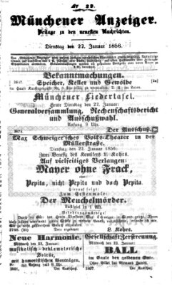 Neueste Nachrichten aus dem Gebiete der Politik (Münchner neueste Nachrichten) Dienstag 22. Januar 1856