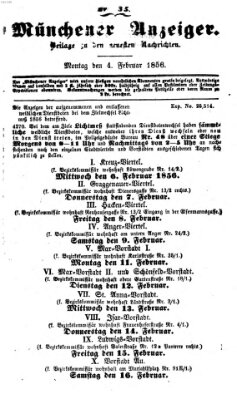 Neueste Nachrichten aus dem Gebiete der Politik (Münchner neueste Nachrichten) Montag 4. Februar 1856