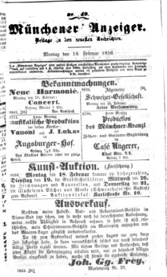 Neueste Nachrichten aus dem Gebiete der Politik (Münchner neueste Nachrichten) Montag 18. Februar 1856