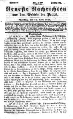 Neueste Nachrichten aus dem Gebiete der Politik (Münchner neueste Nachrichten) Samstag 19. April 1856