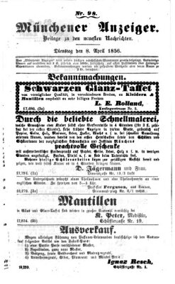 Neueste Nachrichten aus dem Gebiete der Politik (Münchner neueste Nachrichten) Dienstag 8. April 1856