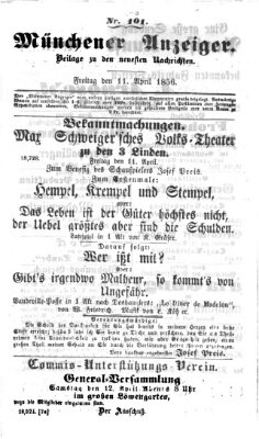 Neueste Nachrichten aus dem Gebiete der Politik (Münchner neueste Nachrichten) Freitag 11. April 1856