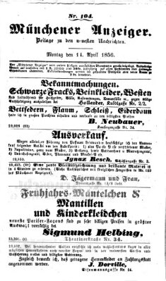 Neueste Nachrichten aus dem Gebiete der Politik (Münchner neueste Nachrichten) Montag 14. April 1856