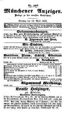 Neueste Nachrichten aus dem Gebiete der Politik (Münchner neueste Nachrichten) Dienstag 15. April 1856