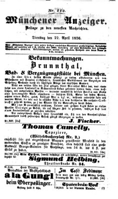 Neueste Nachrichten aus dem Gebiete der Politik (Münchner neueste Nachrichten) Dienstag 22. April 1856