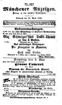 Neueste Nachrichten aus dem Gebiete der Politik (Münchner neueste Nachrichten) Mittwoch 23. April 1856