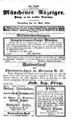 Neueste Nachrichten aus dem Gebiete der Politik (Münchner neueste Nachrichten) Donnerstag 24. April 1856