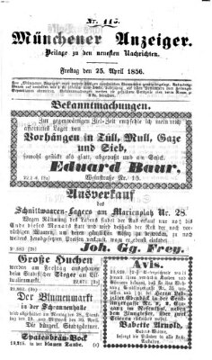 Neueste Nachrichten aus dem Gebiete der Politik (Münchner neueste Nachrichten) Freitag 25. April 1856