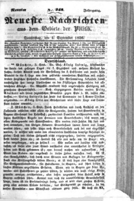 Neueste Nachrichten aus dem Gebiete der Politik (Münchner neueste Nachrichten) Donnerstag 4. September 1856