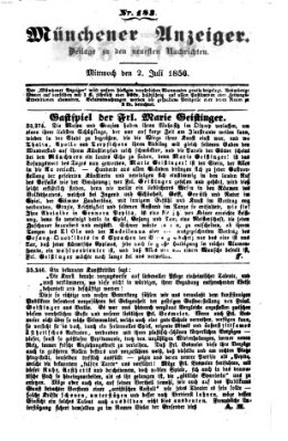 Neueste Nachrichten aus dem Gebiete der Politik (Münchner neueste Nachrichten) Mittwoch 2. Juli 1856