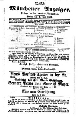 Neueste Nachrichten aus dem Gebiete der Politik (Münchner neueste Nachrichten) Freitag 4. Juli 1856