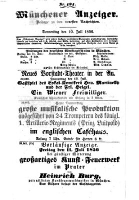 Neueste Nachrichten aus dem Gebiete der Politik (Münchner neueste Nachrichten) Donnerstag 10. Juli 1856